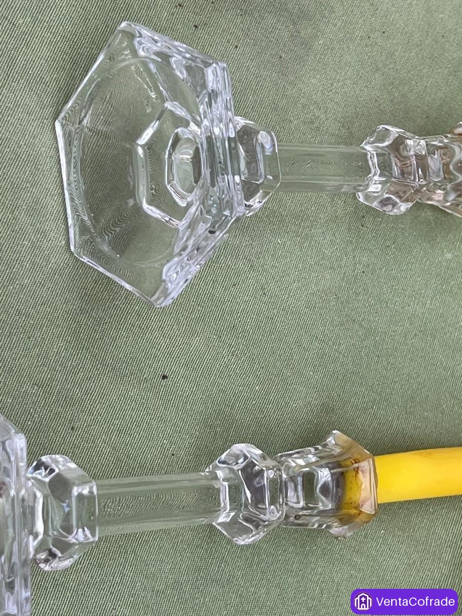 Conjunto de 4 candeleros antiguos de cristal prensado s.XIX-XX bases hexagonales - foto 6