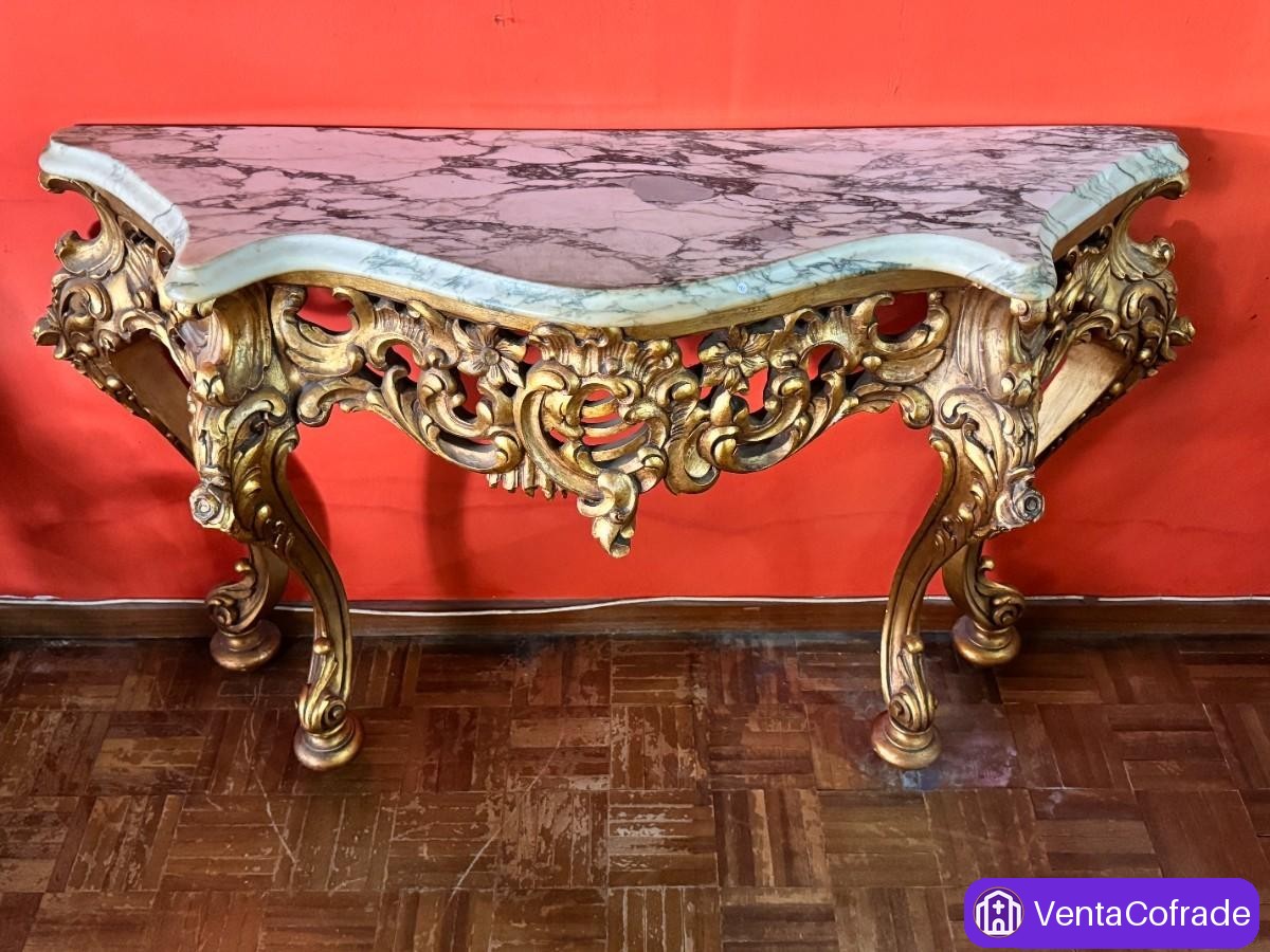 Consola barroca s. XIX dorada con mármol original – gran calidad decorativa - foto 1