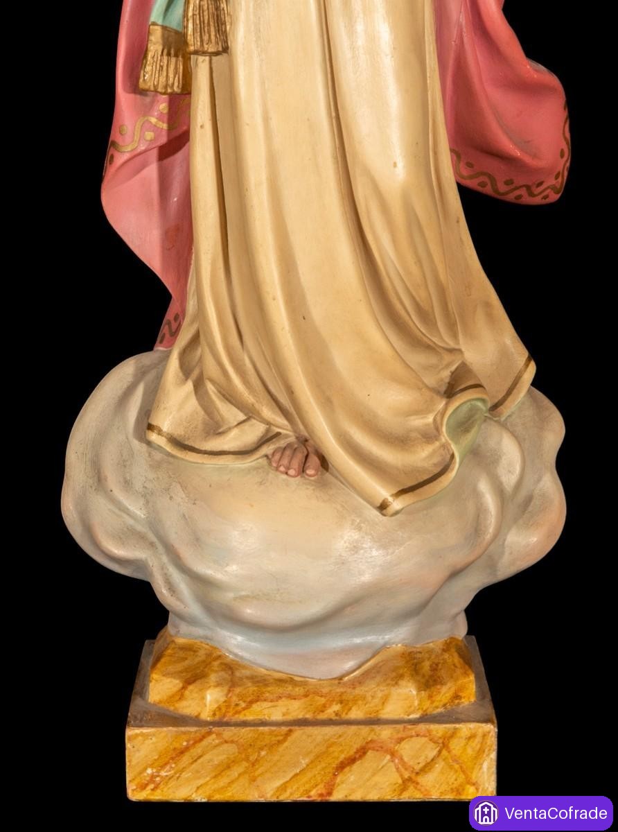 Sagrado Corazón de Jesús en nube, escultura de Olot policromada, 43 cm, primera mitad del siglo XX - foto 4