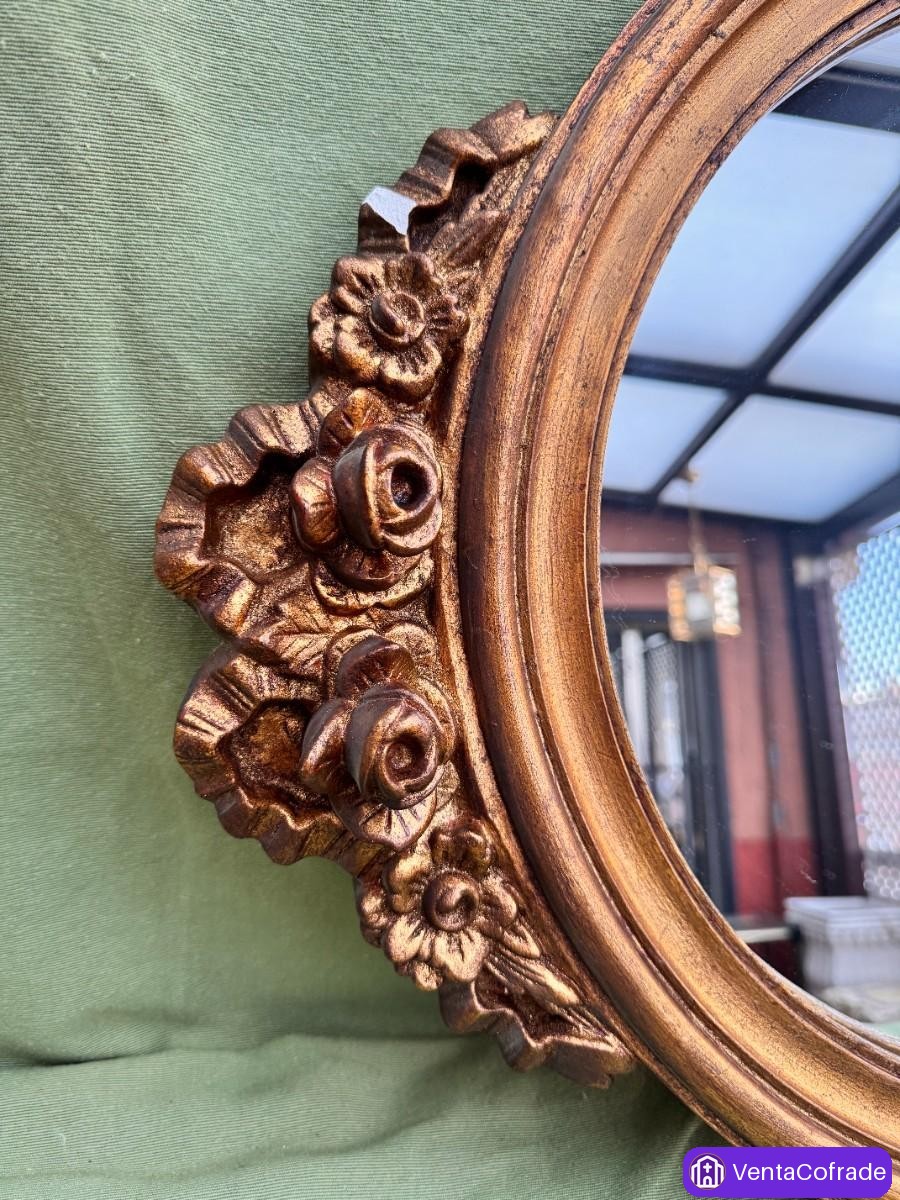 Espejo antiguo ovalado dorado en madera y estuco, estilo Luis XV, finales del siglo XIX - foto 3