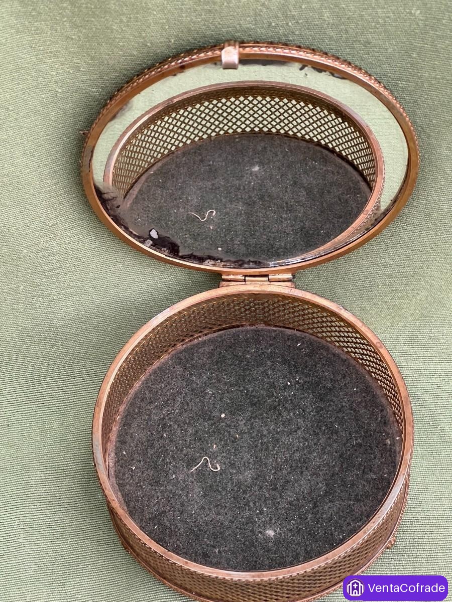 Caja joyero antigua con tapa de porcelana floral y montura de metal calado, ca. 1900 - foto 6