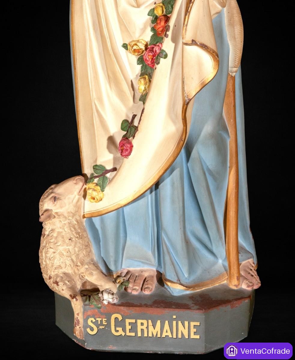 Santa Germana de Pibrac en terracota policromada, siglo XIX, 90 cm - foto 3