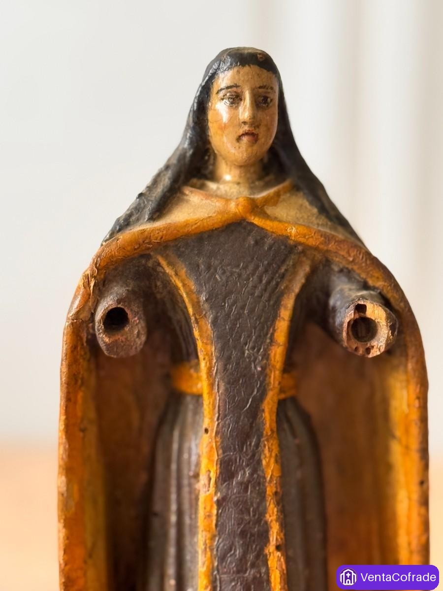 Talla antigua Santa Teresa madera policromada, arte sacro religioso siglo XIX - foto 6
