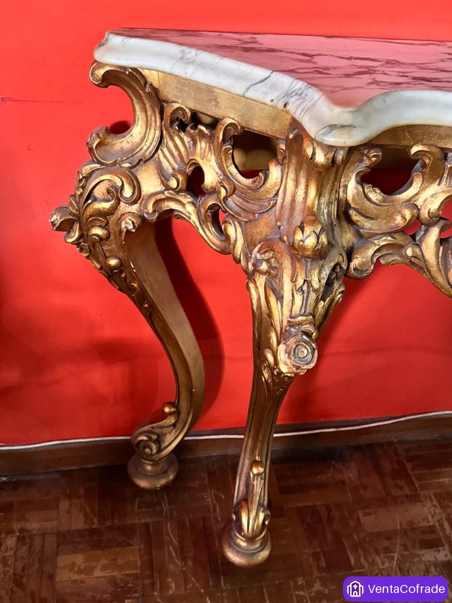 Consola barroca s. XIX dorada con mármol original – gran calidad decorativa - foto 5