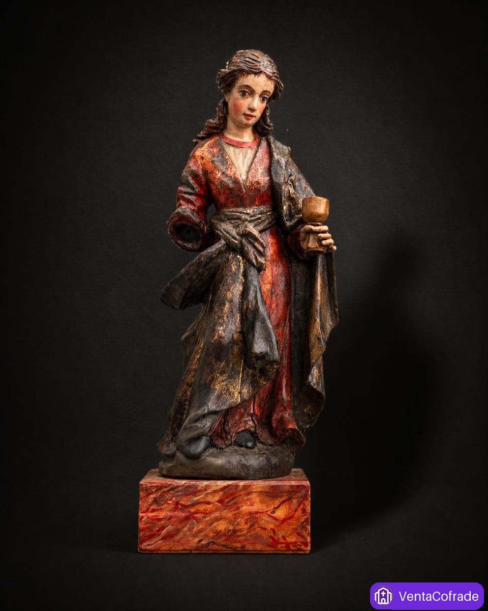 Santa Bárbara barroca en madera policromada y dorada, siglo XVII, 56 cm - foto 1