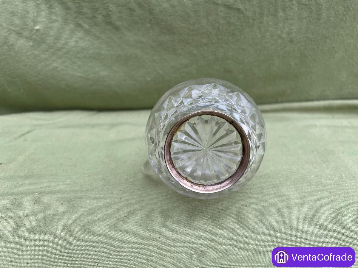 Jarra antigua de cristal tallado bohemio con base metálica, Centroeuropa siglo XIX-XX - foto 6
