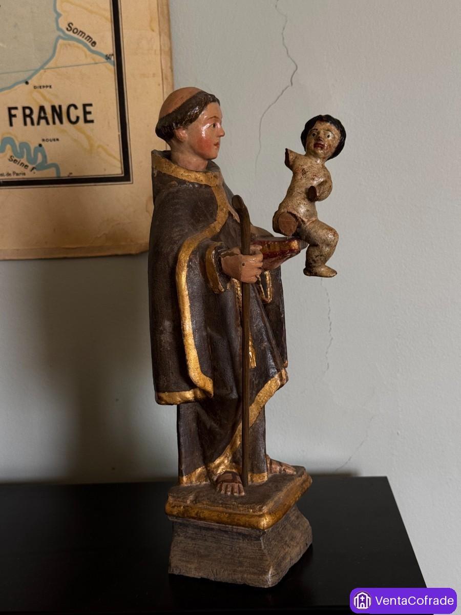 San Antonio con Niño, talla barroca en madera policromada, siglo XVIII - foto 3