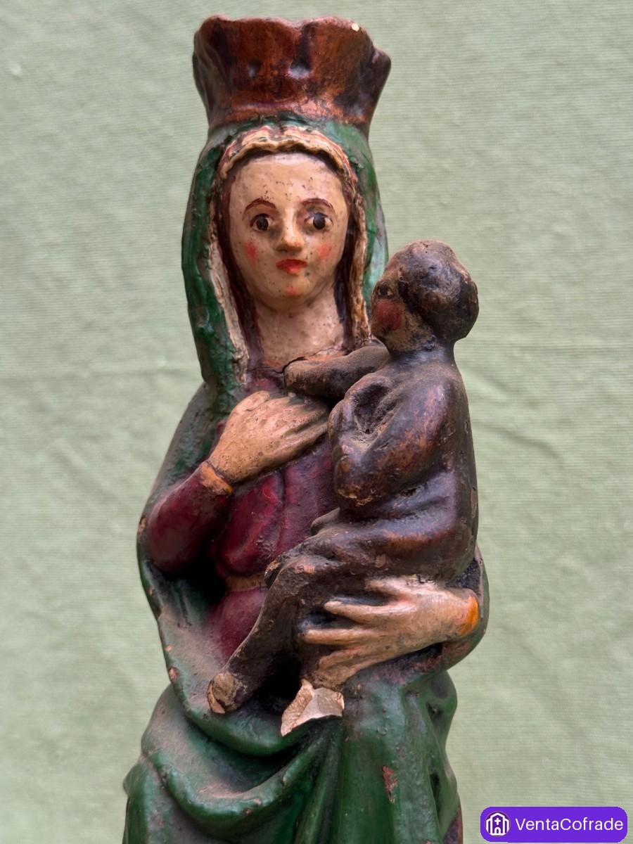 Virgen con Niño madera policromada siglo XX escultura religiosa de autor - foto 5