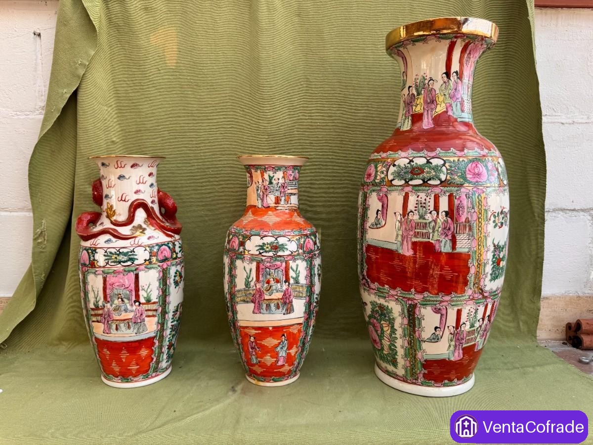 Lote 3 jarrones porcelana Macao 1940s - foto 3