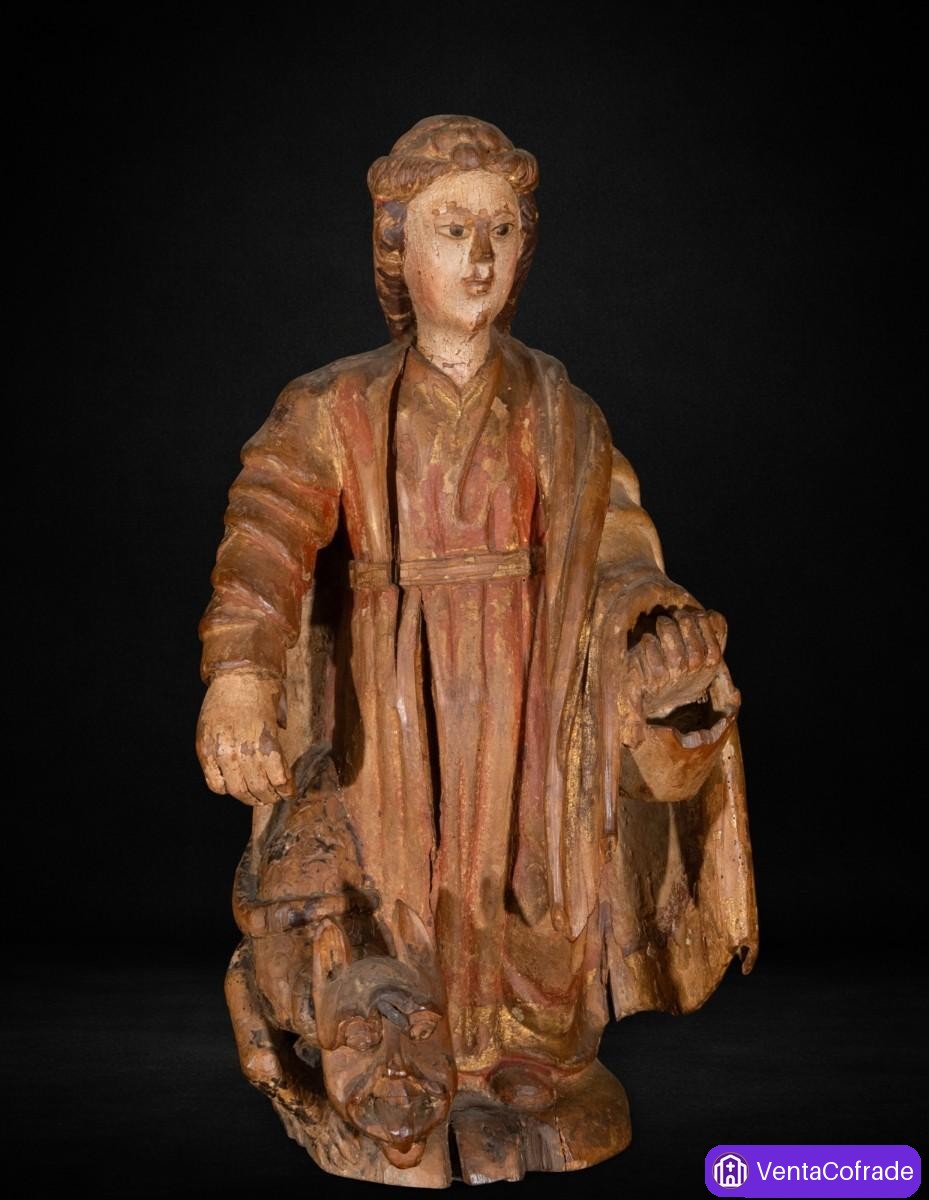 Santa Margarita de Antioquía gótica siglo XVI talla madera policromada - foto 1