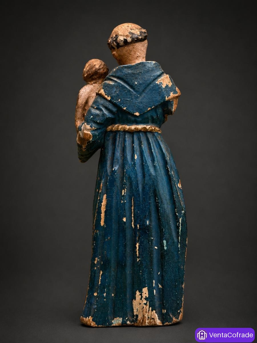 San Antonio de Padua con Niño, talla en madera policromada, siglo XIX, 22 cm - foto 4