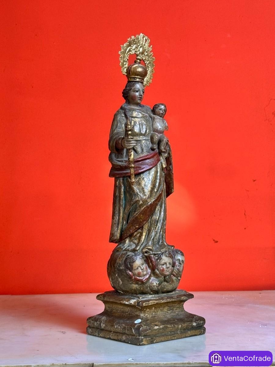 Virgen con Niño barroca en madera policromada y dorada, siglo XVII, 49 cm - foto 6