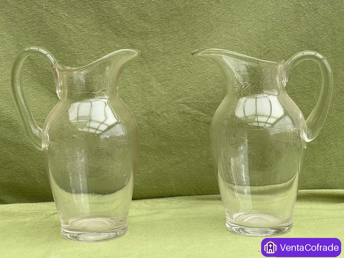 Pareja de Jarras Vintage Cristal Grabado Guirnalda - foto 1