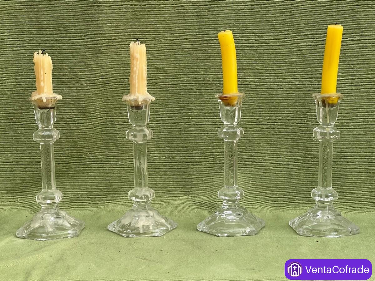 Conjunto de 4 candeleros antiguos de cristal prensado s.XIX-XX bases hexagonales - foto 2