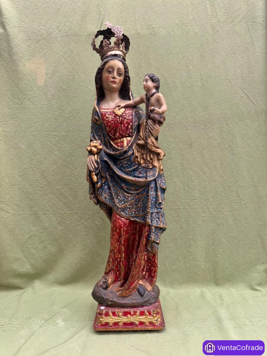 Virgen del Rosario Escayola Antigua Policromada - foto 1