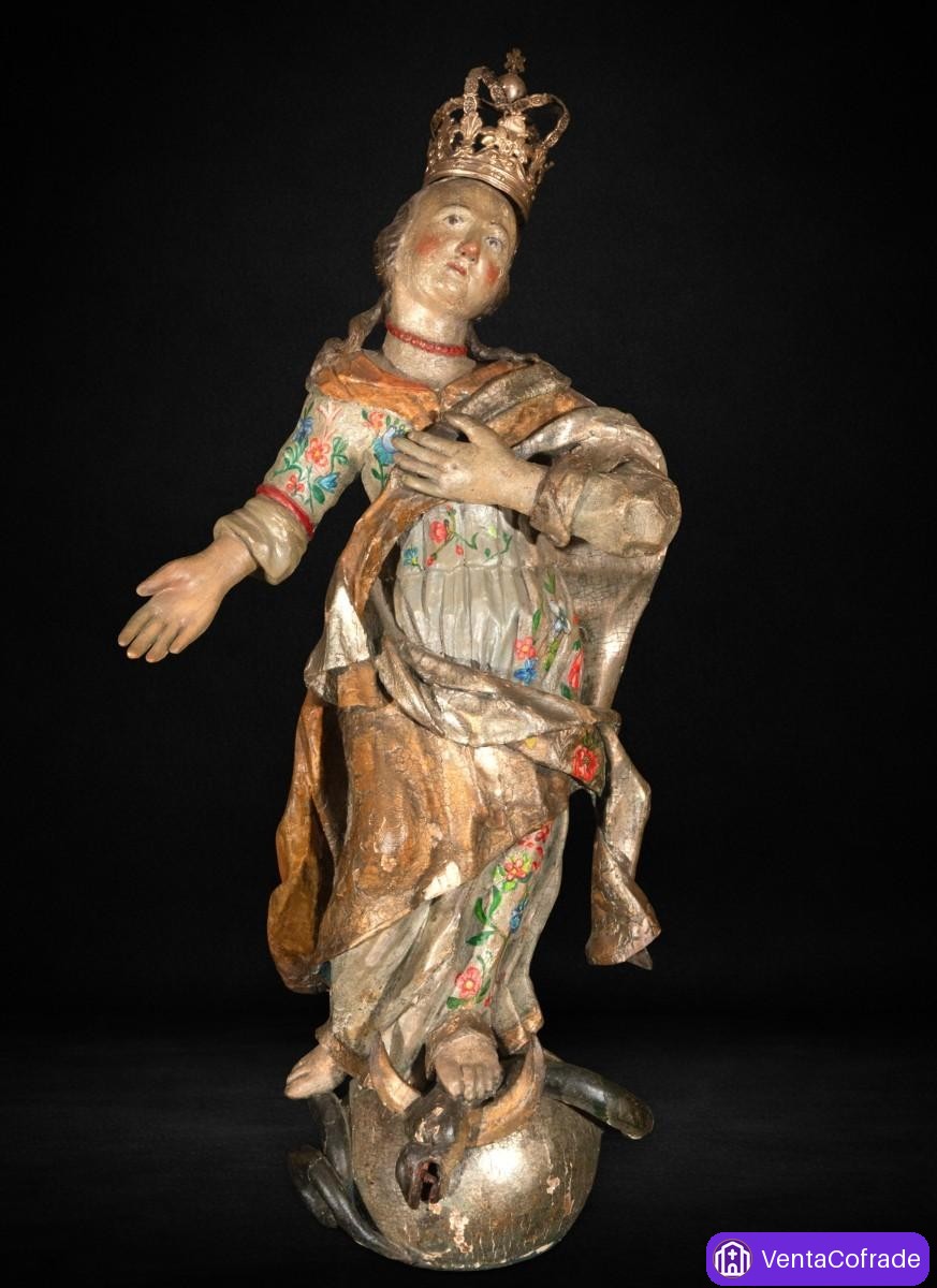 Virgen Purísima Inmaculada madera policromada escuela colonial XVII-XVIII - foto 1