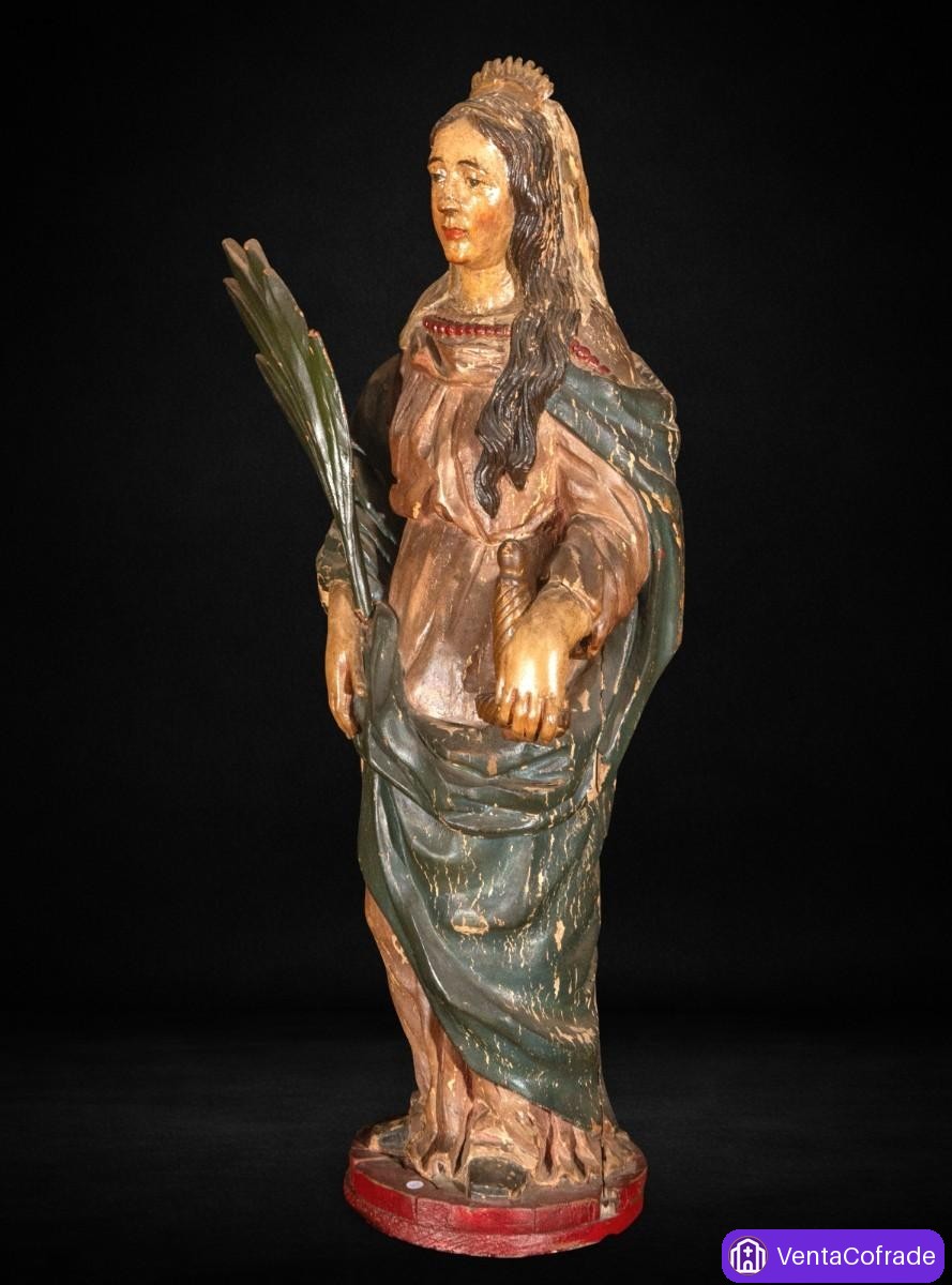 Santa Catalina de Alejandría talla madera policromada siglo XVIII 70 cm - foto 6