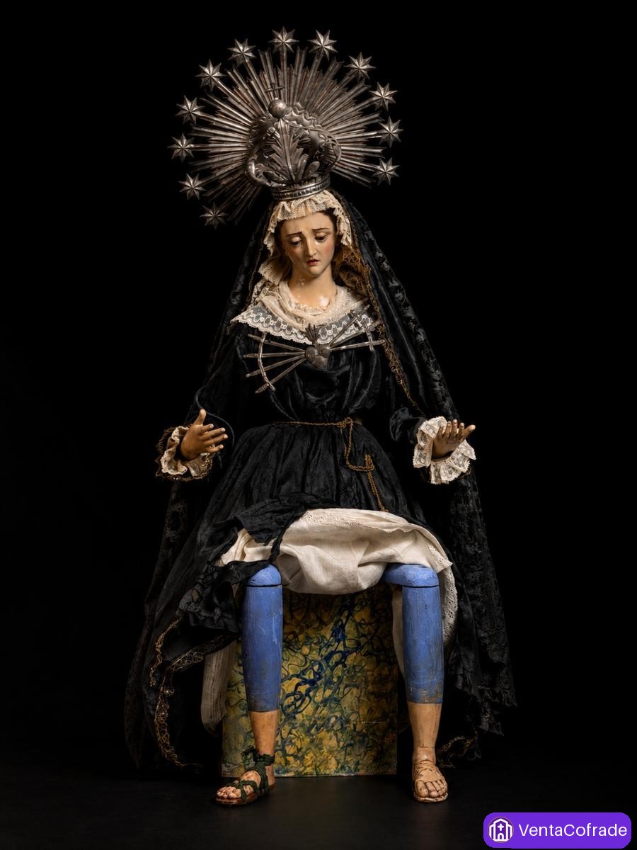 Cristo Yacente barroco s. XVII y Virgen Dolorosa s. XIX en urna devocional - foto 3