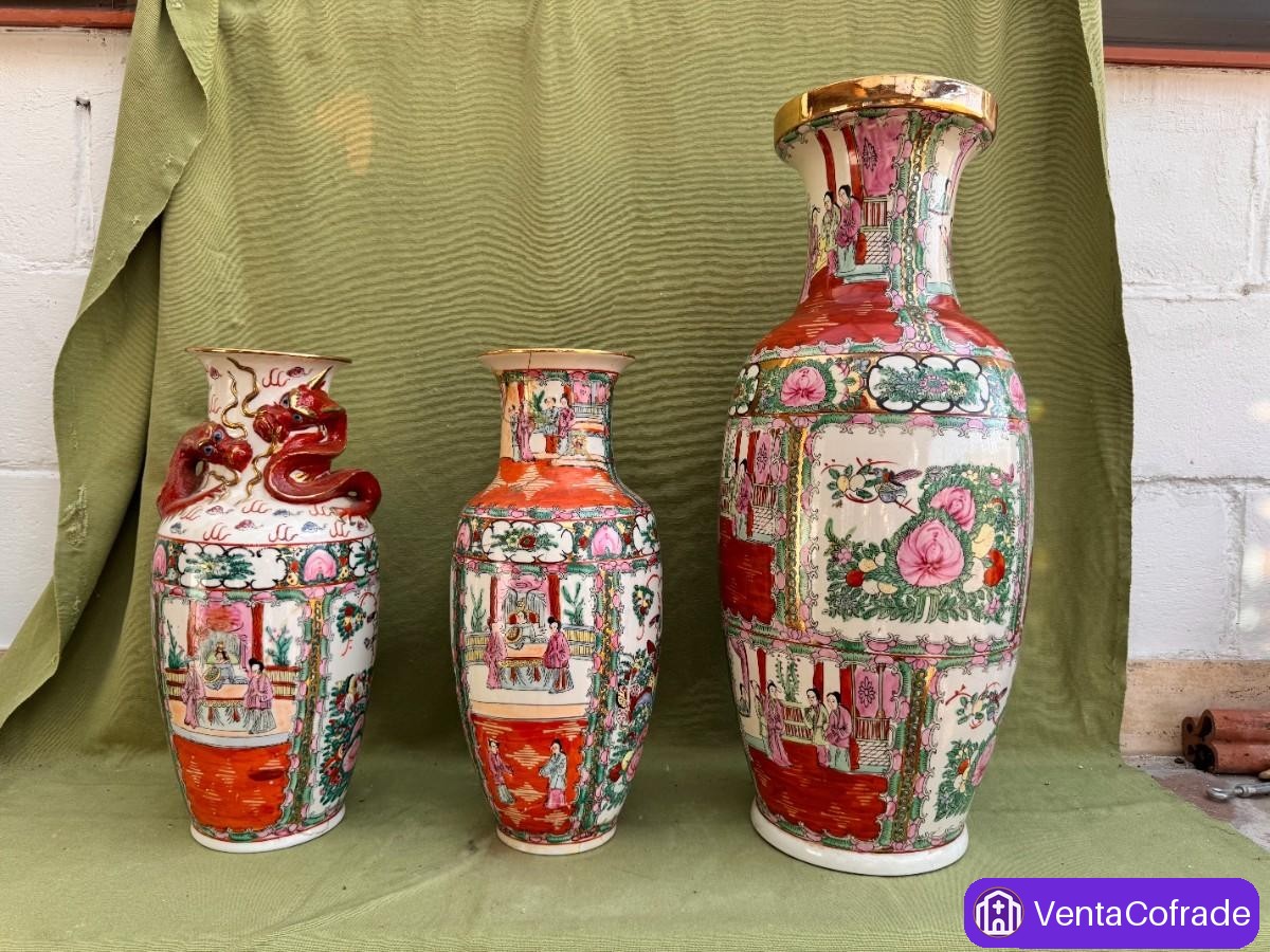 Lote 3 jarrones porcelana Macao 1940s - foto 2