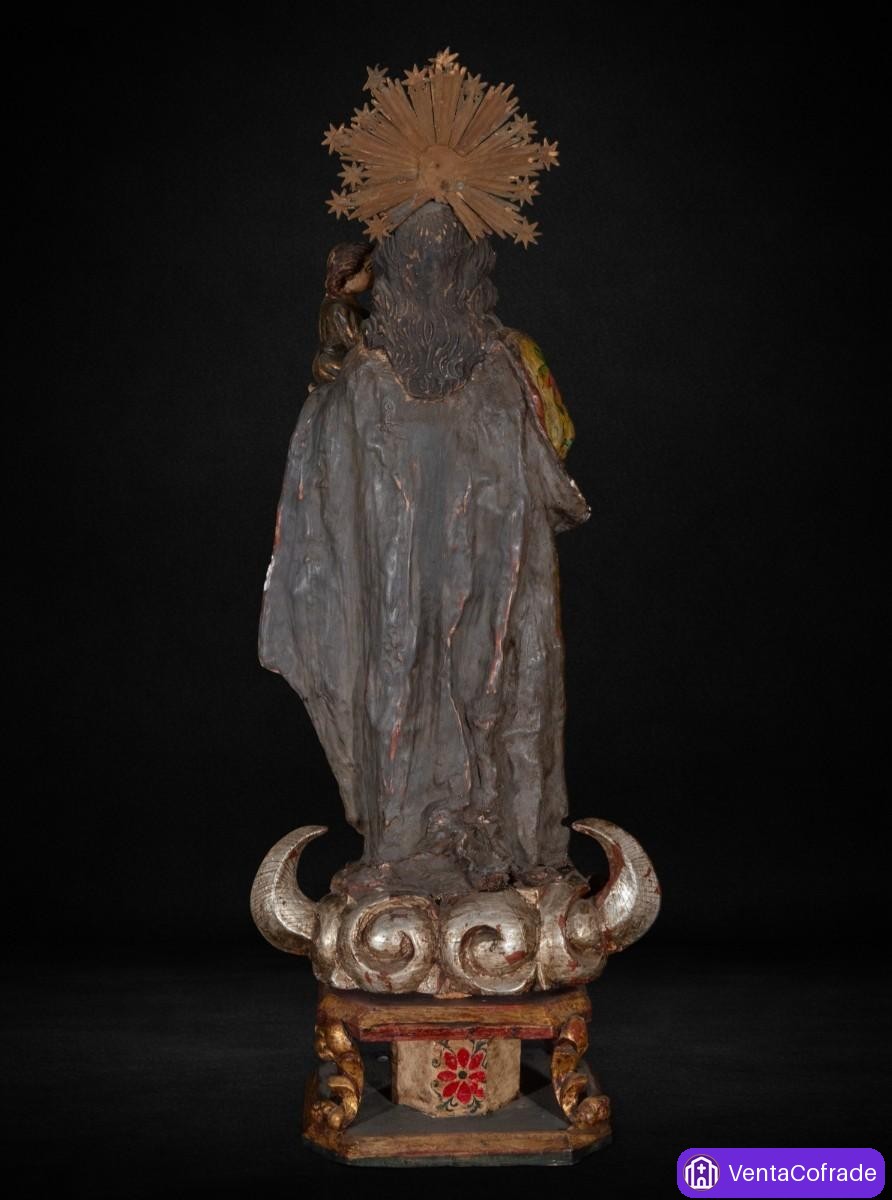 Virgen con Niño colonial del Perú, madera de maguey policromada, siglo XVIII - foto 5