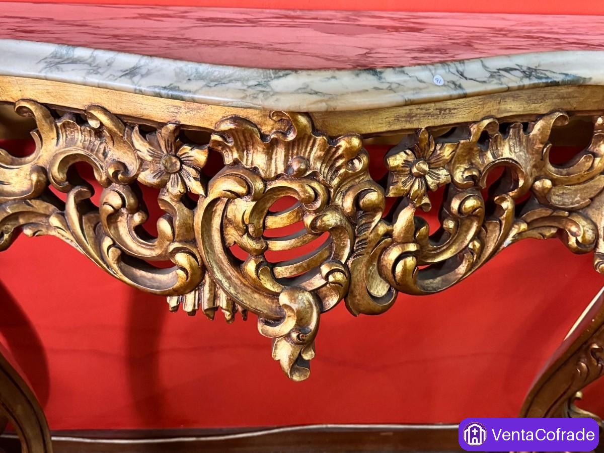 Consola barroca s. XIX dorada con mármol original – gran calidad decorativa - foto 6