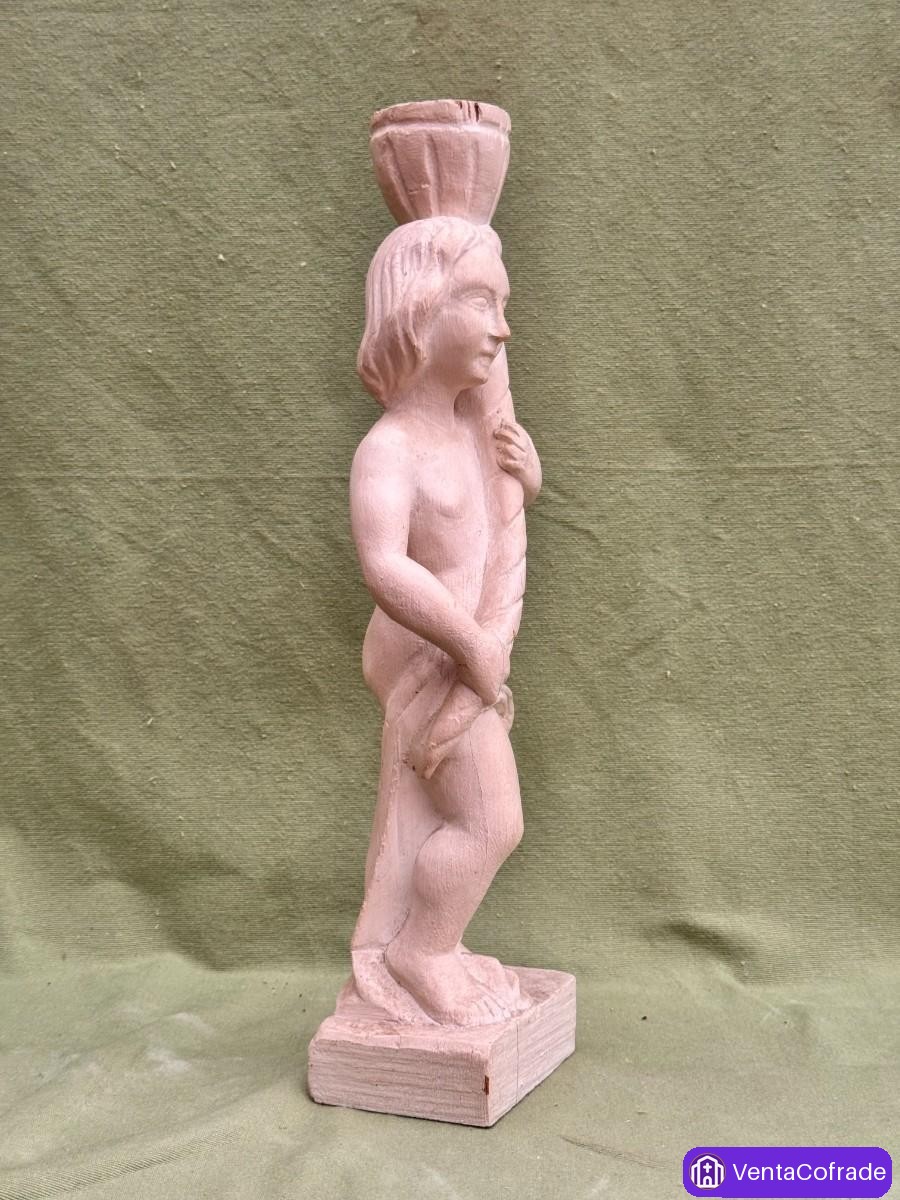 Putto en madera tallada, escultura barroca tardía, siglo XVIII - foto 4
