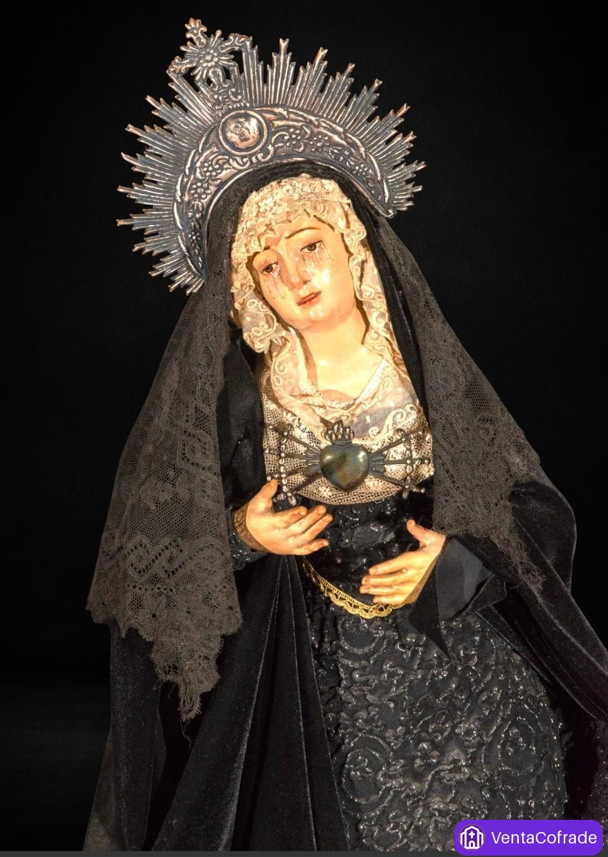 Virgen Dolorosa de cap i pota con corona de plata, talla en madera policromada, siglo XVII-XIX - foto 2