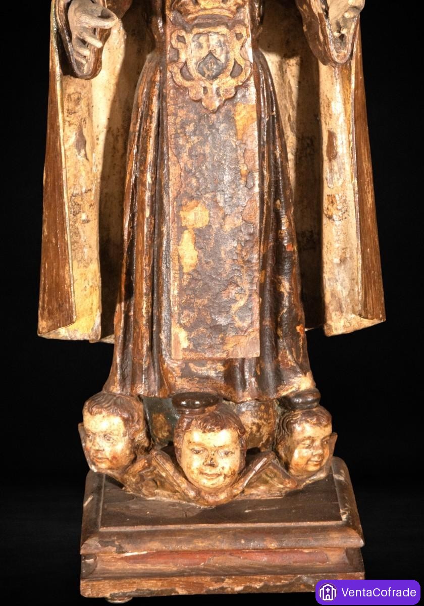 Virgen del Carmen talla en madera policromada Siglo XVII-XVIII con querubines - foto 3