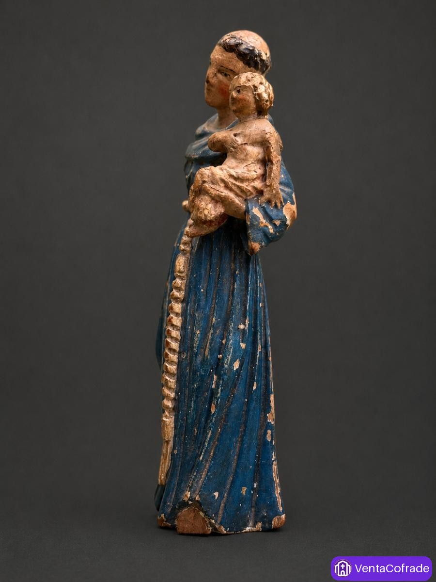 San Antonio de Padua con Niño, talla en madera policromada, siglo XIX, 22 cm - foto 3