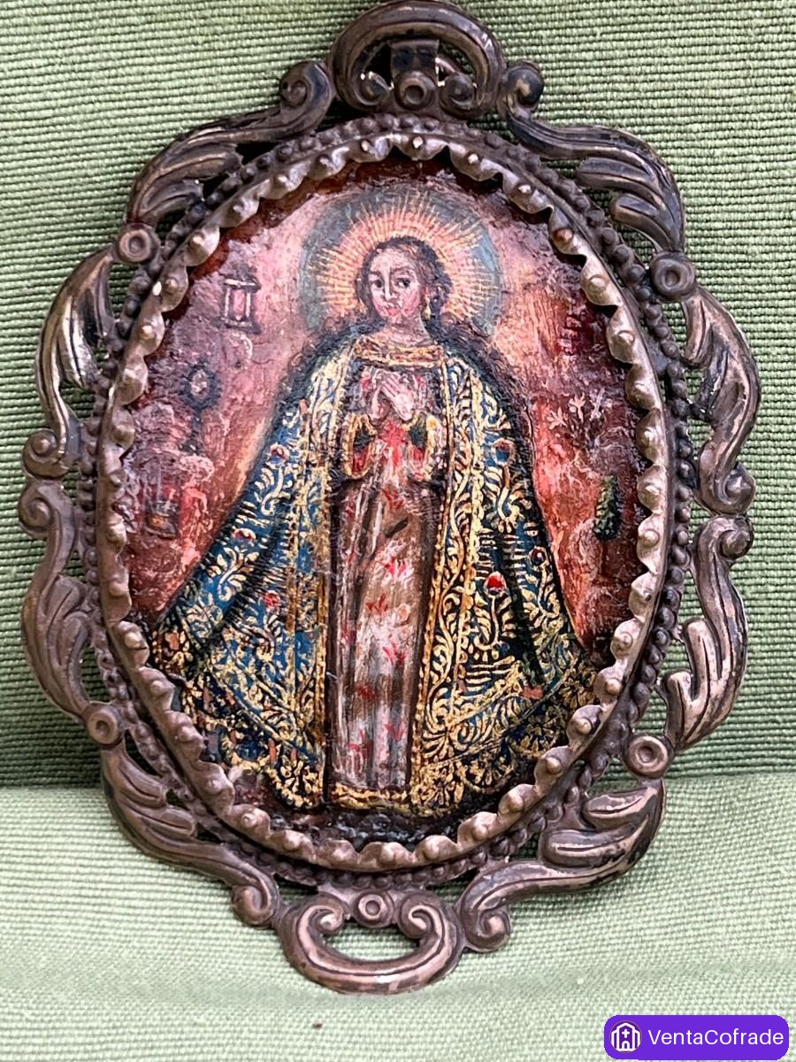 Relicario colonial peruano · Óleo sobre cobre · Escuela virreinal andina · Siglo XVIII–XIX - foto 3