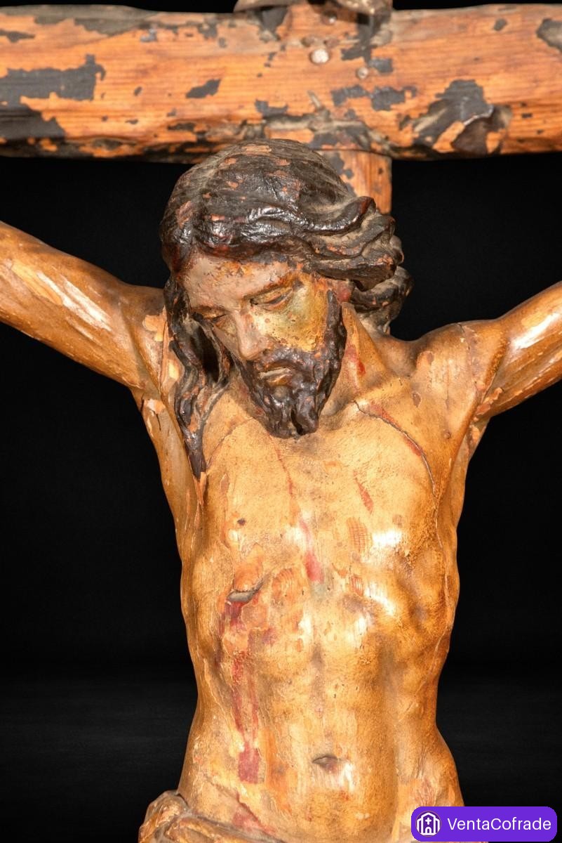 Cristo barroco antiguo madera policromada siglo XVIII 84 cm imaginería religiosa - foto 3