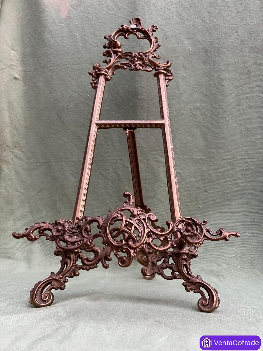 Caballete antiguo Napoleón III en bronce macizo estilo rococó para cuadro o fotografía s.XIX - foto 2