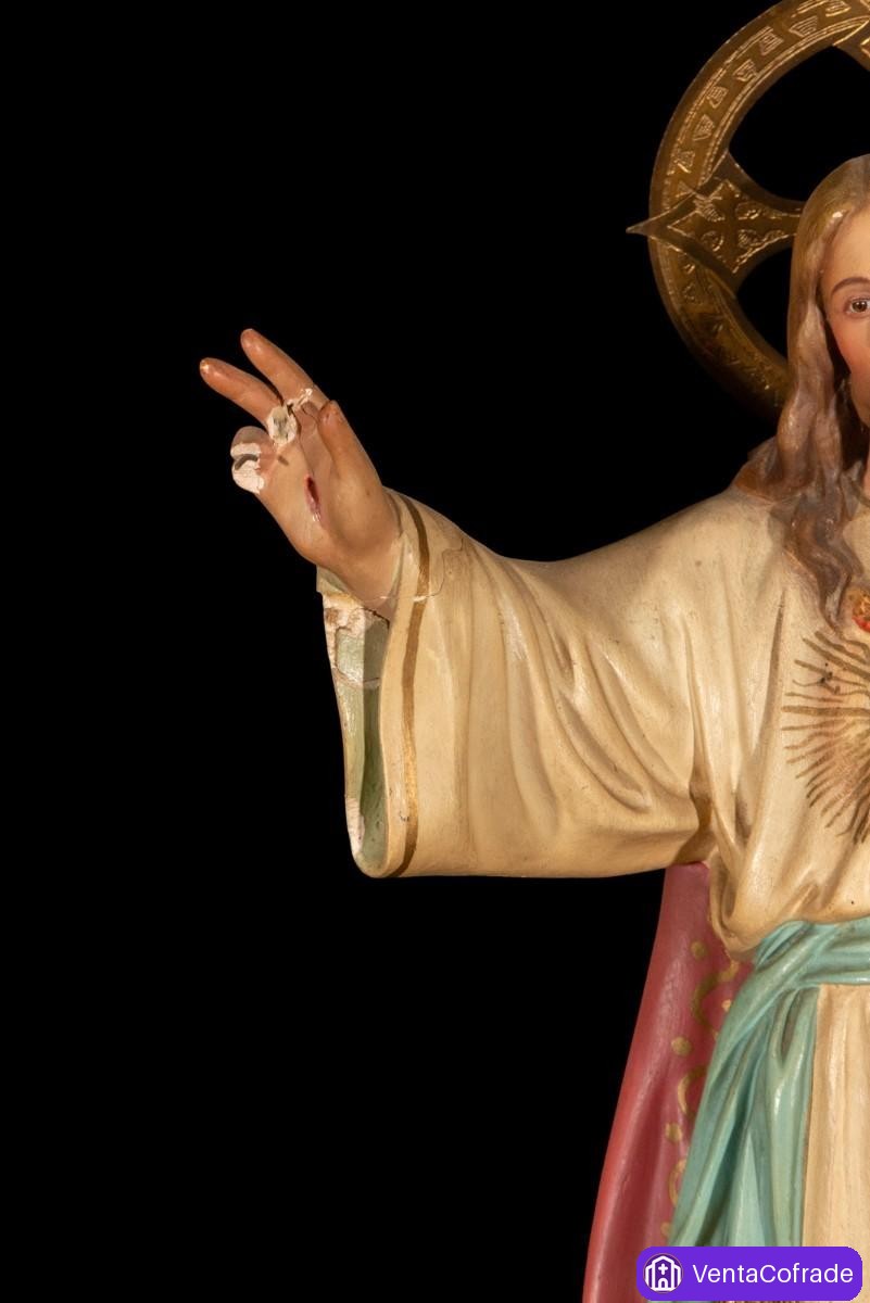 Sagrado Corazón de Jesús en nube, escultura de Olot policromada, 43 cm, primera mitad del siglo XX - foto 3