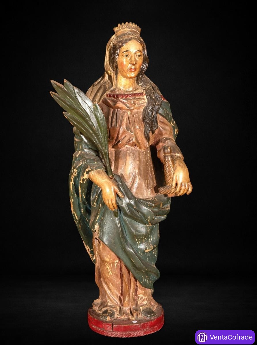 Santa Catalina de Alejandría talla madera policromada siglo XVIII 70 cm - foto 1