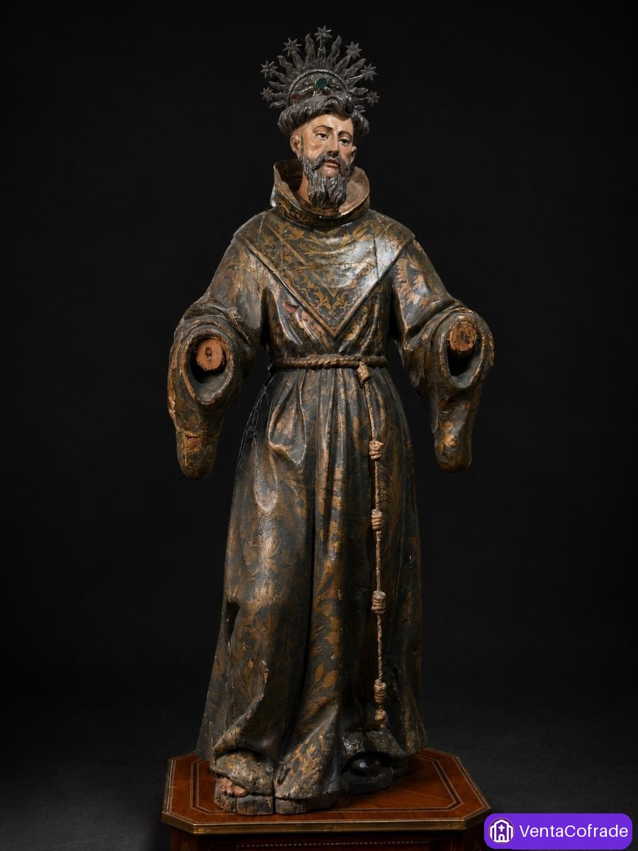 San Francisco de Asís. Talla barroca en madera policromada. 163 cm. Siglo XVIII - foto 3