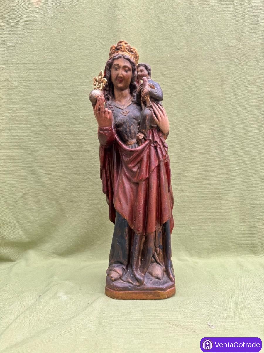Virgen del Carmen antigua en escayola policromada, escultura religiosa española, finales s. XIX - foto 1