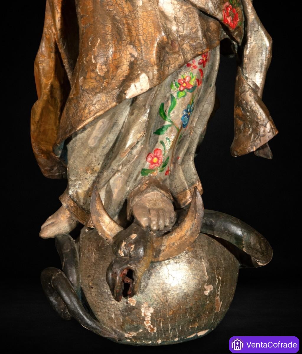 Virgen Purísima Inmaculada madera policromada escuela colonial XVII-XVIII - foto 4