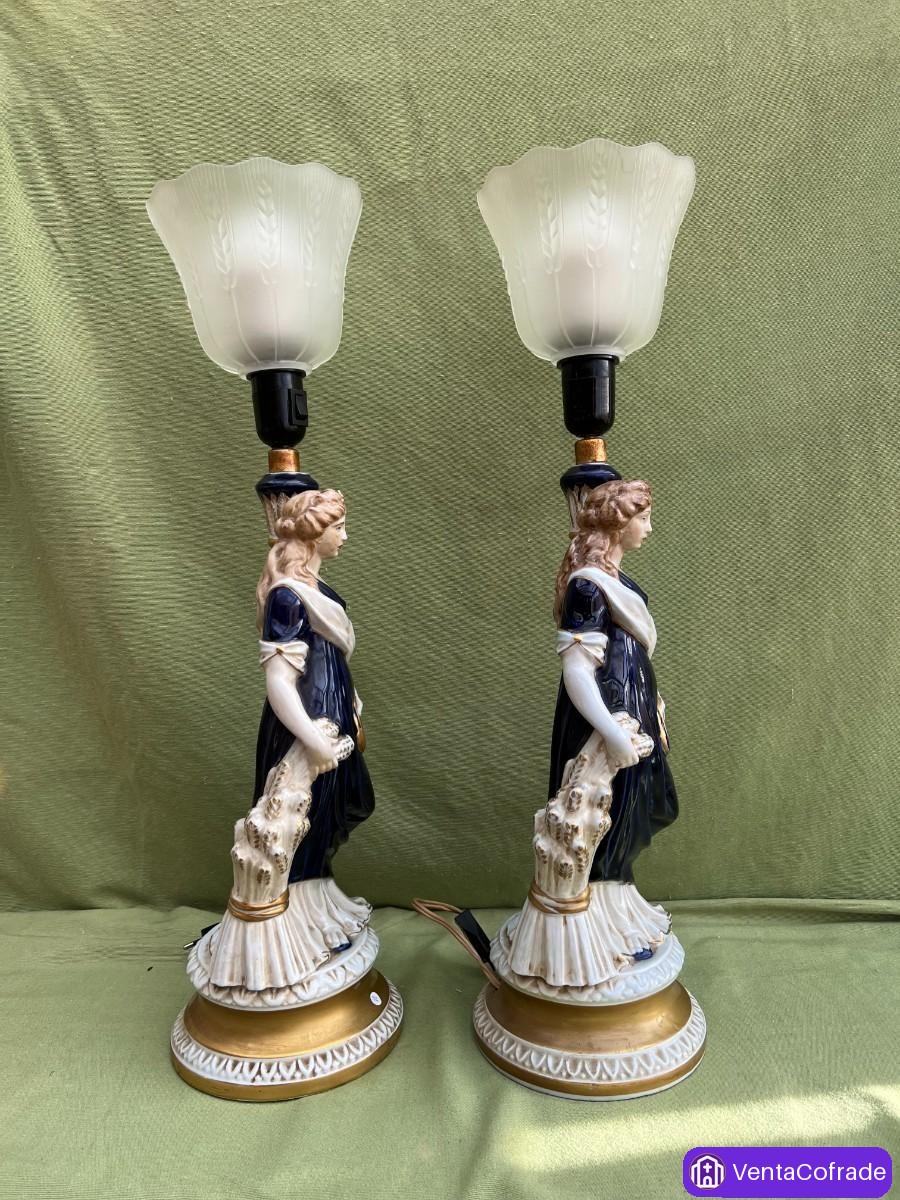 Pareja de lámparas de sobremesa en porcelana figurativa, Hispania CH, vintage años 60–70 - foto 4