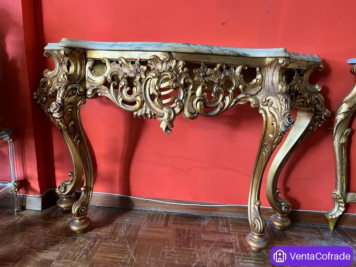 Consola barroca s. XIX dorada con mármol original – gran calidad decorativa - foto 2