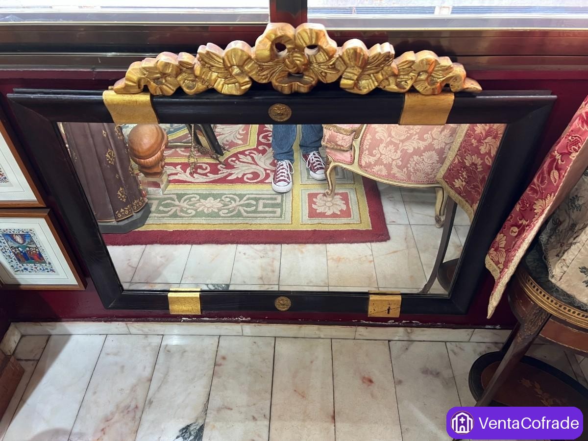 Pareja de espejos estilo Imperio en madera negra y dorada, gran formato, decoración clásica - foto 4