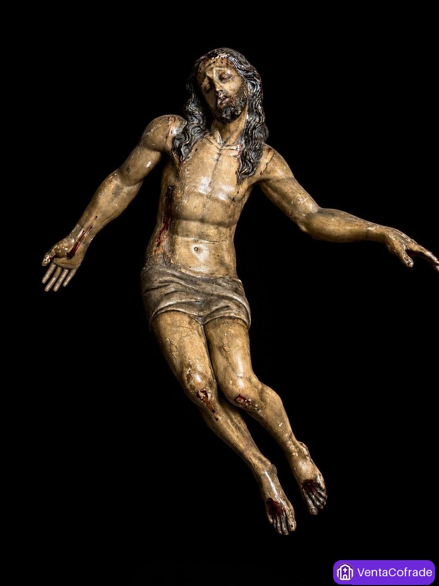 Cristo Yacente barroco s. XVII y Virgen Dolorosa s. XIX en urna devocional - foto 6