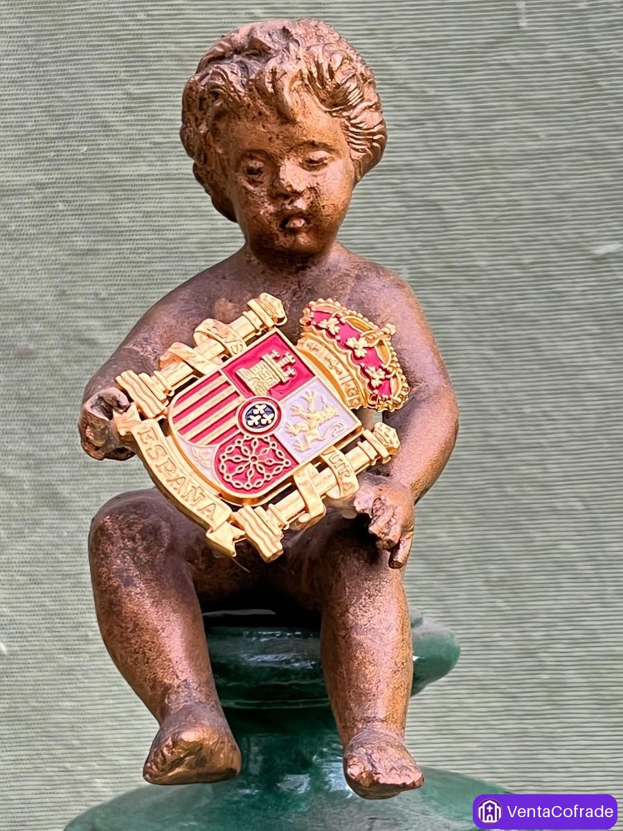 Pareja de putti antiguos en bronce patinado sobre bases de madera, finales del siglo XIX - foto 3