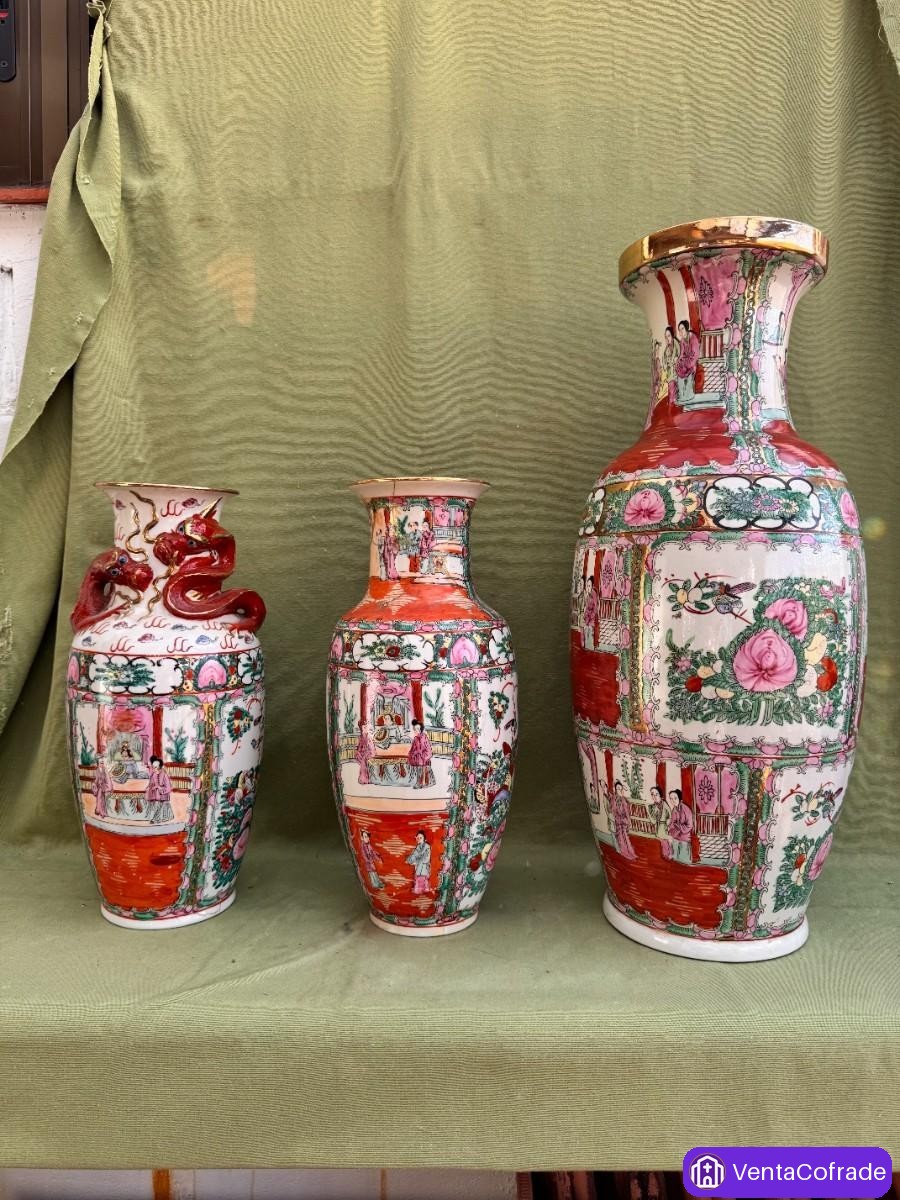 Lote 3 jarrones porcelana Macao 1940s - foto 1