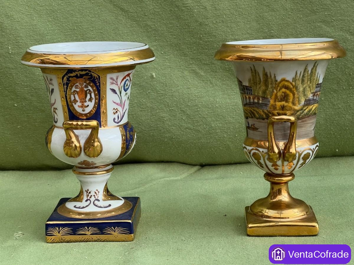 Pareja Jarrones Porcelana Viejo París - foto 4