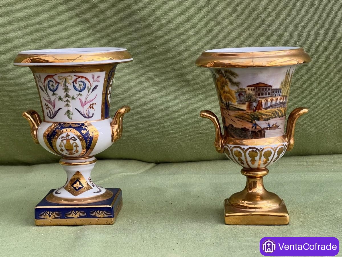 Pareja Jarrones Porcelana Viejo París - foto 3