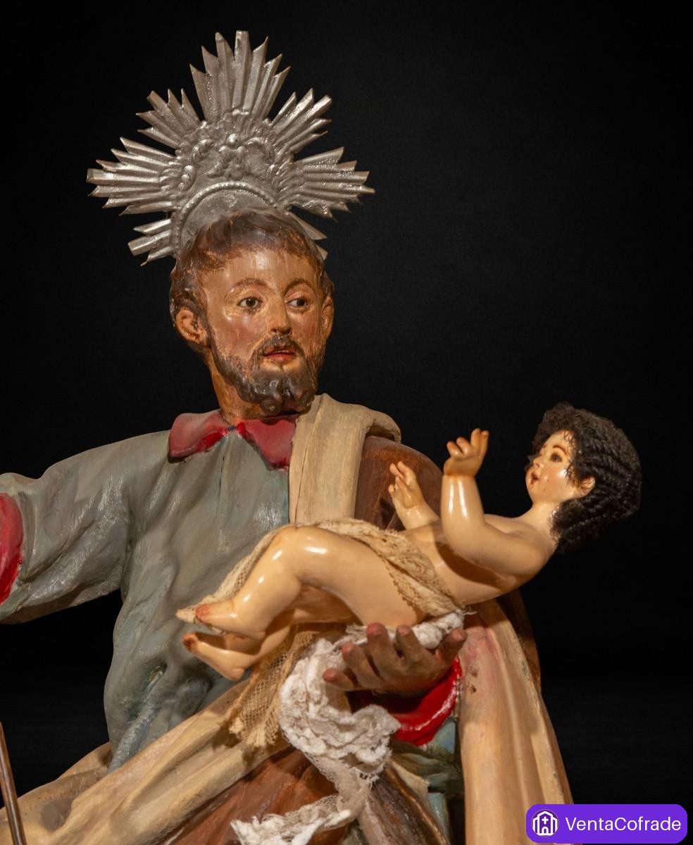 Antigua talla de San José con el Niño en madera policromada, España, finales s. XIX - foto 2