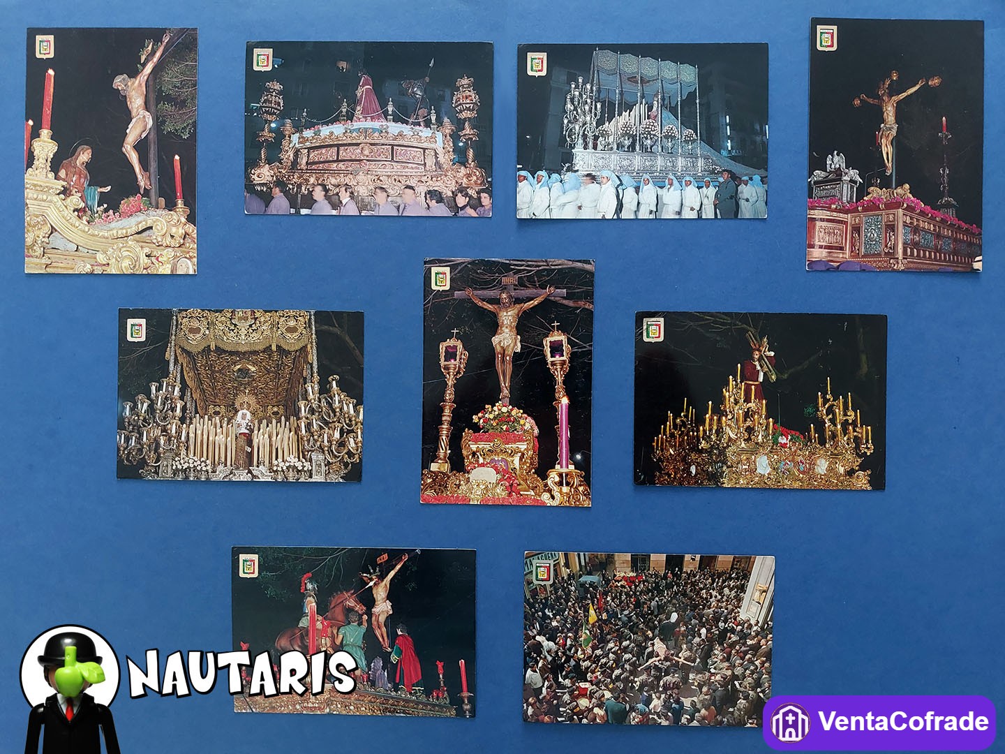 Lote 9 postales Semana Santa Málaga Escudo de Oro - foto 1